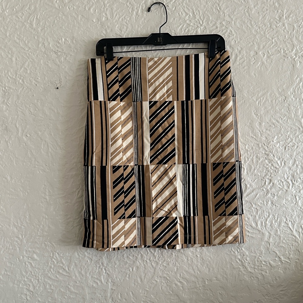 J. McLaughlin Tan Black Stripe Knit Pencil Skirt 6